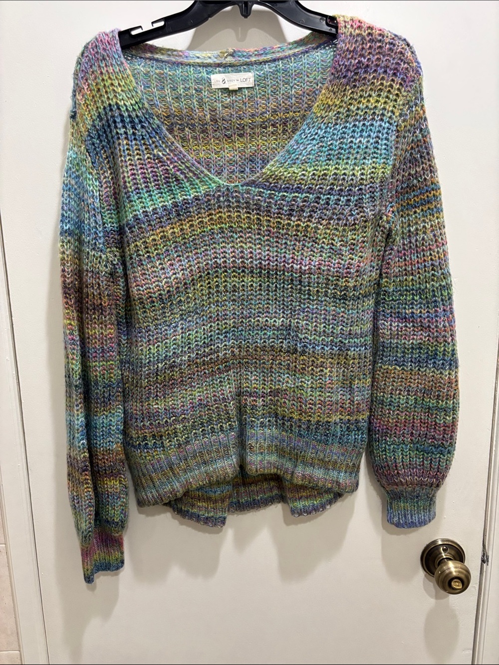 LOFT Pastel Multicolor V-Neck Knit Sweater